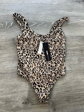 Fashion Nova Leopard-Print Ribbed One-Piece bodysuit  - Beige & Black
